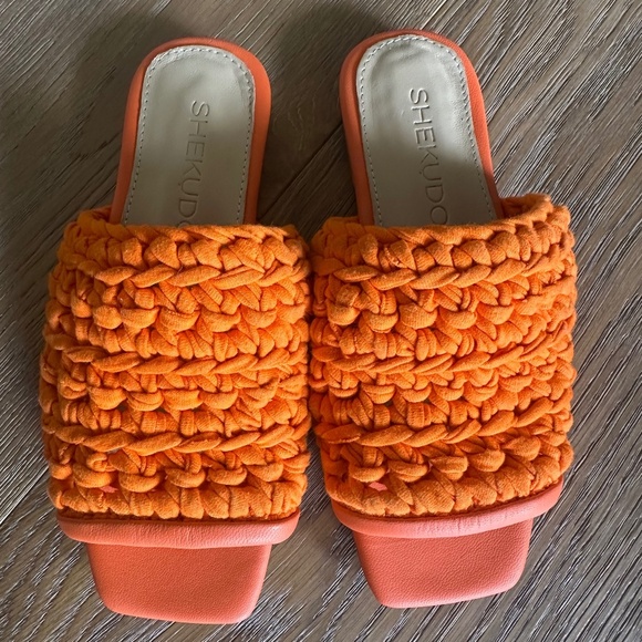 SHEKUDO Amaro Knit Strap Slide Sandal in Tangerine - Picture 4 of 11